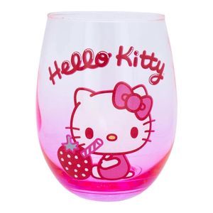 Hello Kitty Sanrio Strawberry Sip Stemless Wine Glass Tumbler Cup HTF & NEW